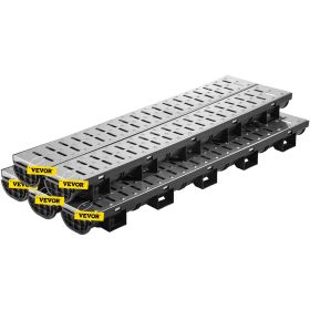 VEVOR Trench Drain System, Channel Drain with Metal Grate, 5.7x3.1-Inch HDPE Drainage Trench, Black Plastic Garage Floor Drain