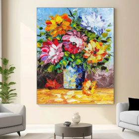 Vase of Colorful Flowers - Hand Painted Palette Knife Flower Oil Painting On Canvas Thick Paints Heavy Texture (Style: 01, size: 120x160cm)