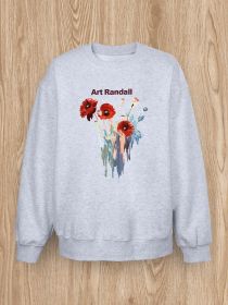 Women Basic Casual Pullover Spring Autumn Long Sleeve Floral Printed Round Neck (Color: Gray, size: L)