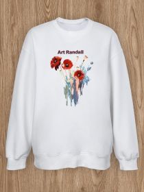 Women Basic Casual Pullover Spring Autumn Long Sleeve Floral Printed Round Neck (Color: White, size: L)